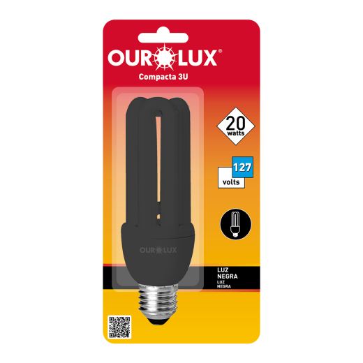 Lâmpada Fluorescente 3U 20W 127V Luz Negra