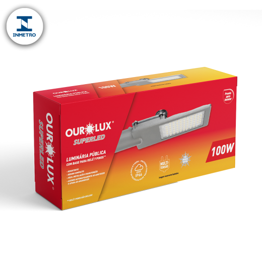 Luminária Pública LED 100W IP66 Bivolt 4000K Base Rele