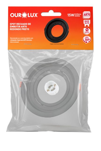 SPOT recuado de embutir AR70 redondo preto