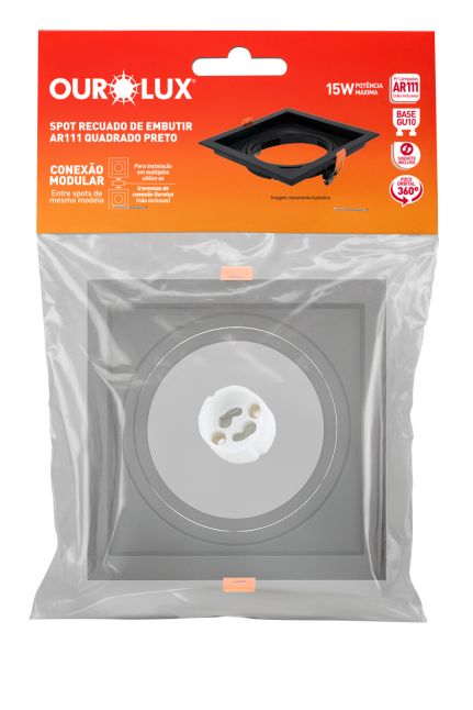 SPOT recuado de embutir AR111 quadrado preto