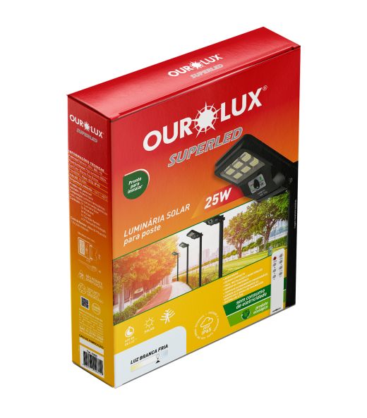 LUMINÁRIA POSTE SOLAR 25W 6500K PRETO