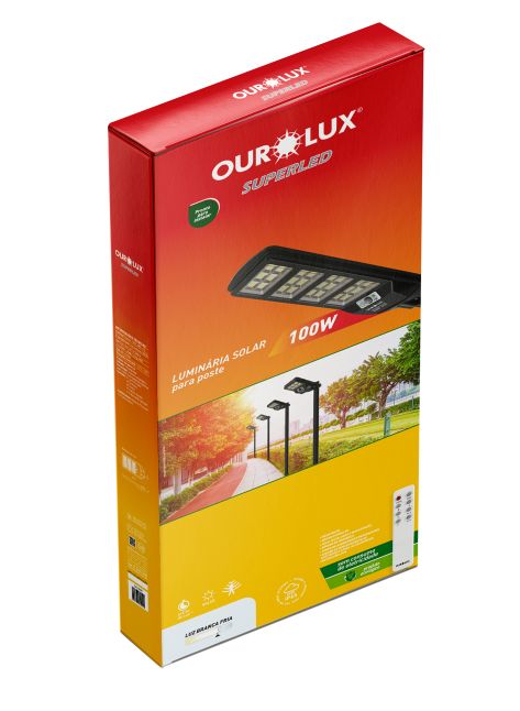 LUMINÁRIA POSTE SOLAR 100W 6500K PRETO