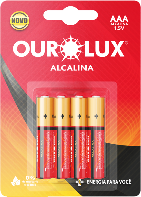 Pilhas Alcalinas AAA com 4 unidades no display