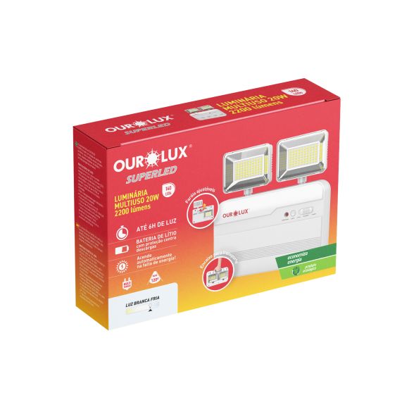 LUMINÁRIA LED MULTIUSO 2 FARÓIS 6500K 20W 2200LM - Ourolux